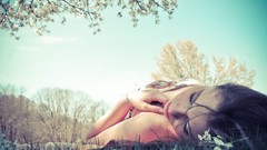 Flowers nature grass woman Parks closed eyes lying down