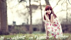 Flowers nature grass woman Plants sitting blondes brunettes 