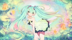 Flowers nature Plants dress bows long hair green eyes hatsune 