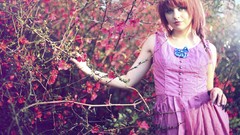 Flowers nature purple woman redheads portraits