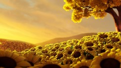 Flowers nature Sunflowers 3d yellow flowers