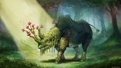 Flowers nature Trees Animals Dinosaurs rhinoceros forests 