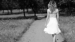 Flowers nature Trees black and white woman dress fields blondes