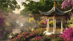 Flowers nature Trees China pagoda natural design