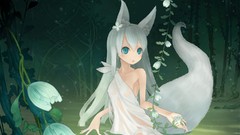 Flowers nature water wet long hair anime girls blue eyes gray 