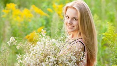 Flowers nature woman blondes smiling