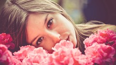 Flowers nature woman brunettes portraits