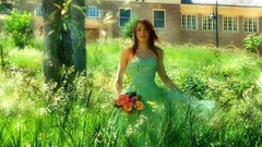 Flowers nature woman dress houses outdoors