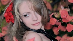 Flowers nature woman faces blondes scarfs long hair models 