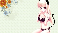 Flowers navel blondes long hair bangs nekomimi animal ears 