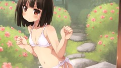 Flowers navel blush anime girls brown eyes short hair hikaru 