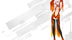 Flowers navel white hair red eyes gloves Ribbons red dress pink 