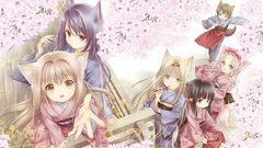 Flowers nekomimi kimono blue