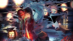 Flowers night Anime tears kimono anime girls Japanese clothes