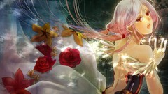 Flowers night clouds light lights roses dress buildings pink 