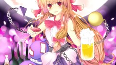 Flowers night glass moon woman alcohol horns blondes cups long 