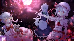 Flowers night moon dolls wings dress vampire white hair red 