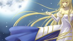 Flowers night moon dress red eyes blondes long hair anime girls 