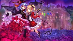Flowers night roses wings dress red eyes blondes blue hair 