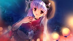 Flowers night Stars Anime hats red eyes Ribbons kimono long 
