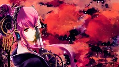 Flowers night Stars clouds red weapons headphones Katana red 