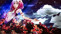 Flowers night Stars clouds text dress red eyes Ribbons pink 