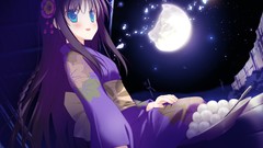 Flowers night Stars moon food kimono blush long hair anime 