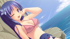 Flowers ocean Anime outdoors blue hair anime girls wink purple 