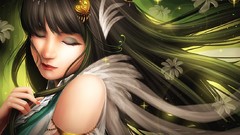 Flowers paintings drawings long hair anime girls black hair 
