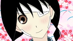 Flowers patterns faces blush long hair anime girls brown eyes 