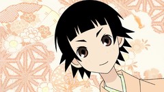 Flowers patterns faces fans anime girls brown eyes short hair 