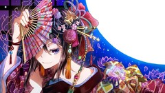 Flowers patterns kimono fans bracelets nail polish black hair 