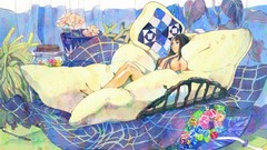 Flowers pillows anime girls