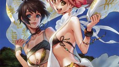 Flowers pink hair anime girls blue eyes brunettes short hair 