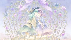 Flowers pink hair barefoot short hair green hair touhou komeiji 