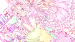 Flowers pink roses dress gloves long hair anime girls wand 