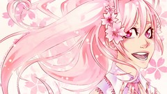 Flowers pink tie pink hair smiling long hair pink eyes hatsune 