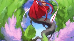 Flowers Plants Anime sakura red eyes long hair anime girls miko 