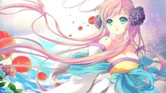 Flowers Plants dress Ribbons lanterns pink hair long hair anime 
