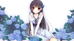 Flowers Plants dress white background red eyes long hair anime 