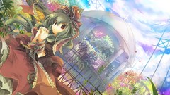 Flowers Plants Garden dress red eyes Ribbons red dress fences 