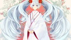 Flowers Plants white hair long hair anime girls blue eyes white 