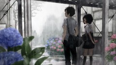 Flowers rain Anime couple anime girls seifuku