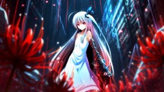 Flowers rain dress white hair Ribbons smiling long hair purple 