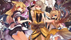 Flowers rain Katana Anime dress red eyes Swords blondes anime 