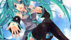 Flowers rain stockings long hair hatsune miku vocaloid flower 