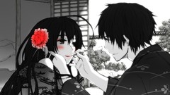 Flowers red Anime monochrome kimono blush anime girls anime 