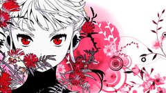 Flowers red branches Plants red eyes faces anime girls blossoms 