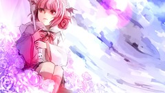 Flowers red eyes anime girls redheads