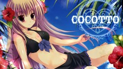 Flowers red eyes blondes long hair cleavage bikini swimsuits